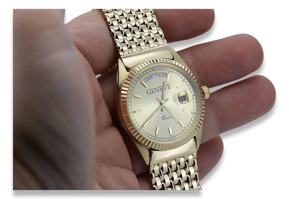 Złoty zegarek z bransoletą męski unisex 14k 585 Geneve mw013ydy&mbw013