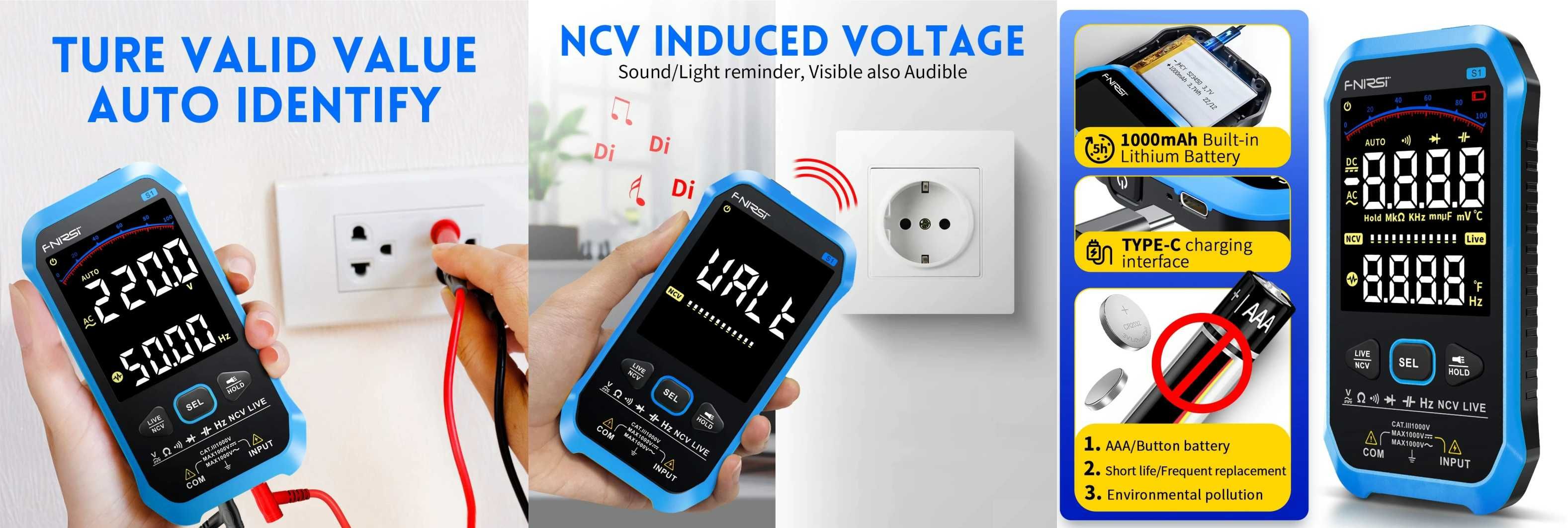 FNIRSI S1 и DMT-99 Smart тестер мультиметр NCV AC/DC R/C/D t/F, Li-Ion