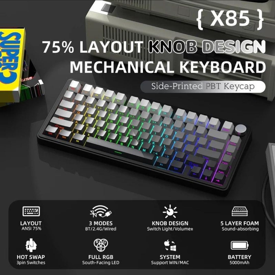 Механическая клавиатура Attack Shark X85 (Чёрно-белый градиент)