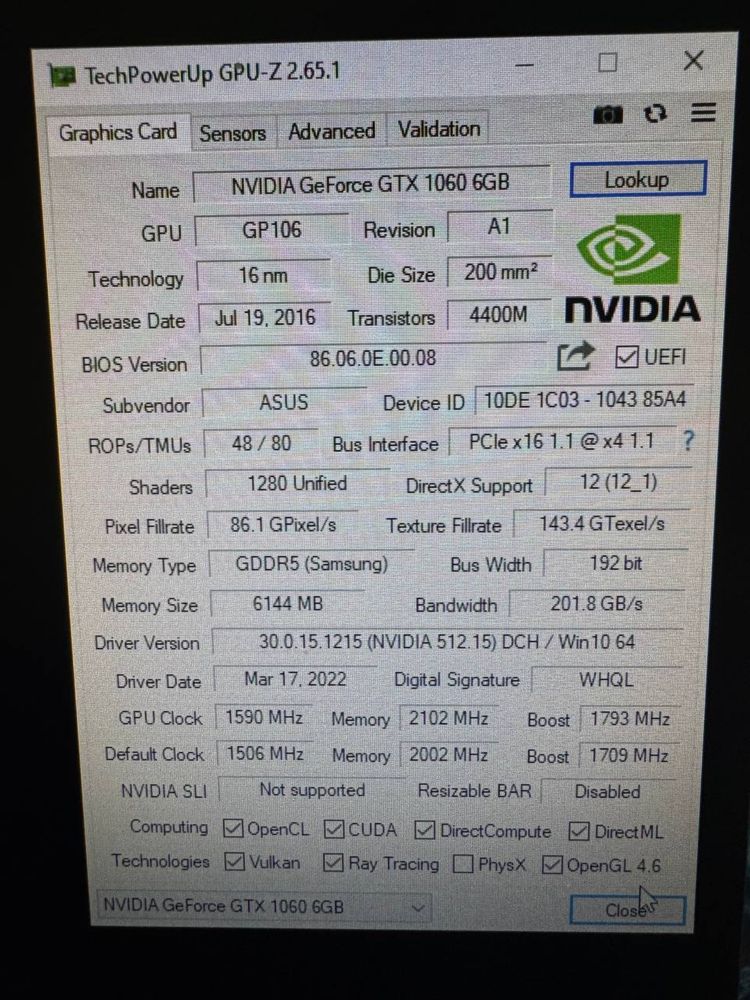 Відеокарта Asus GTX 1060