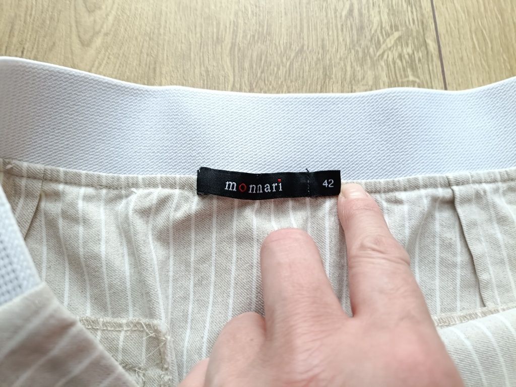 Monnari beżowa spódnica damska len paski ozdoba rozm XL 42