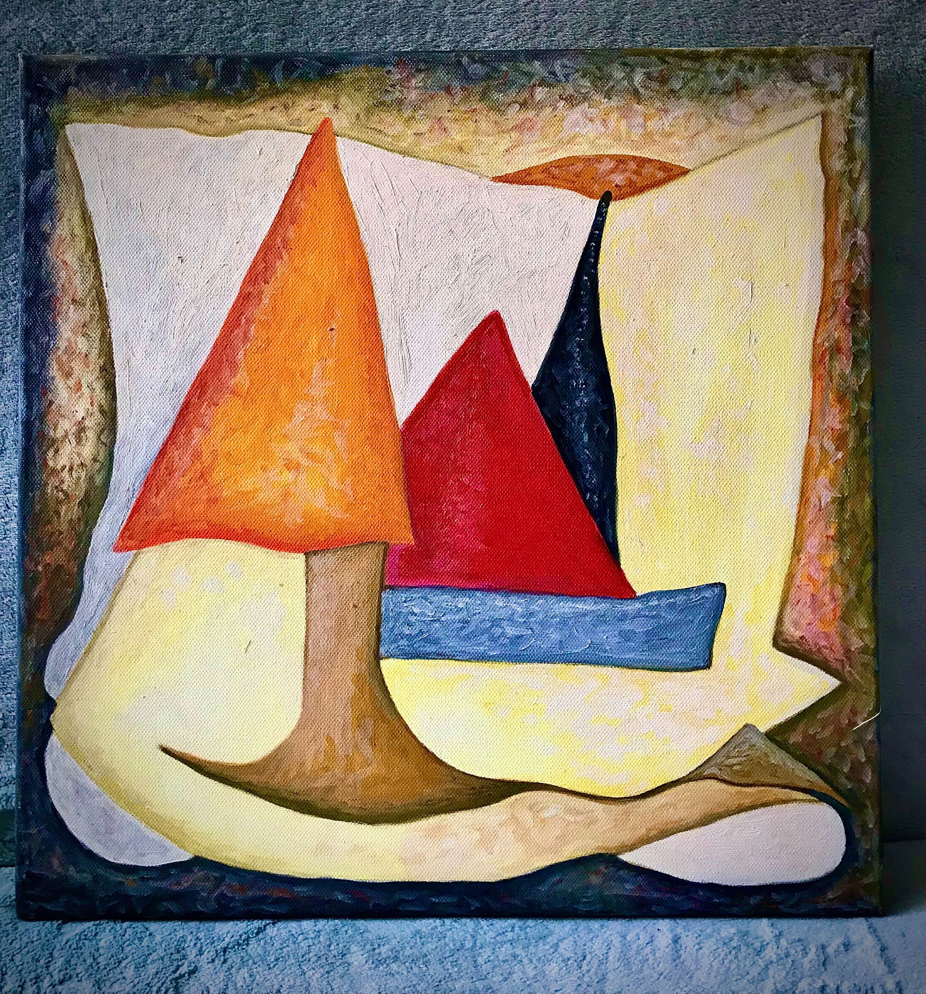Obraz olejny współczesnej trójmiejskiej artystki, abstrakcja, 40 x 40