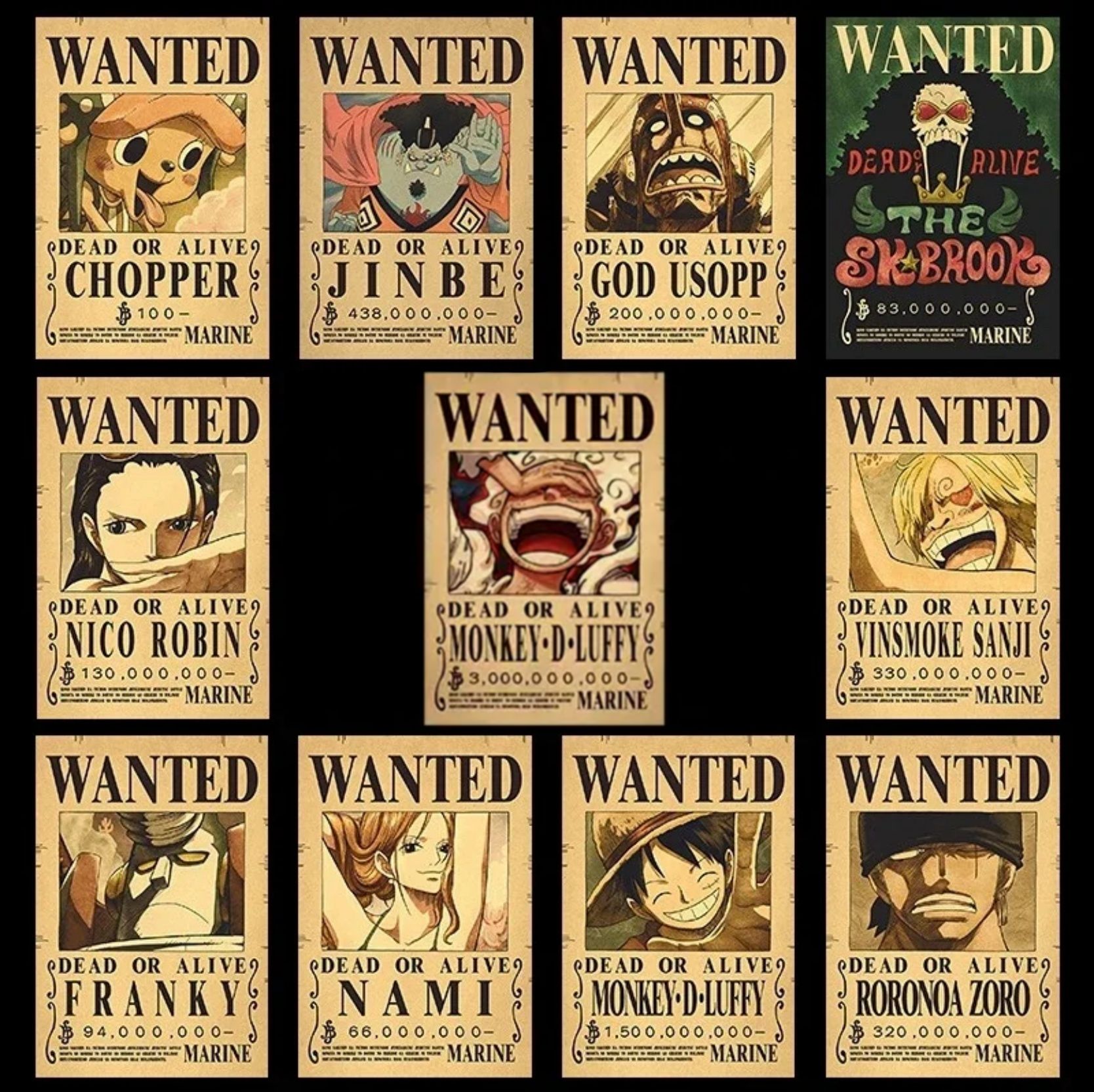 Аніме постер ван піс One piece wanted, стікери аніме Луфі Усоп Санджі