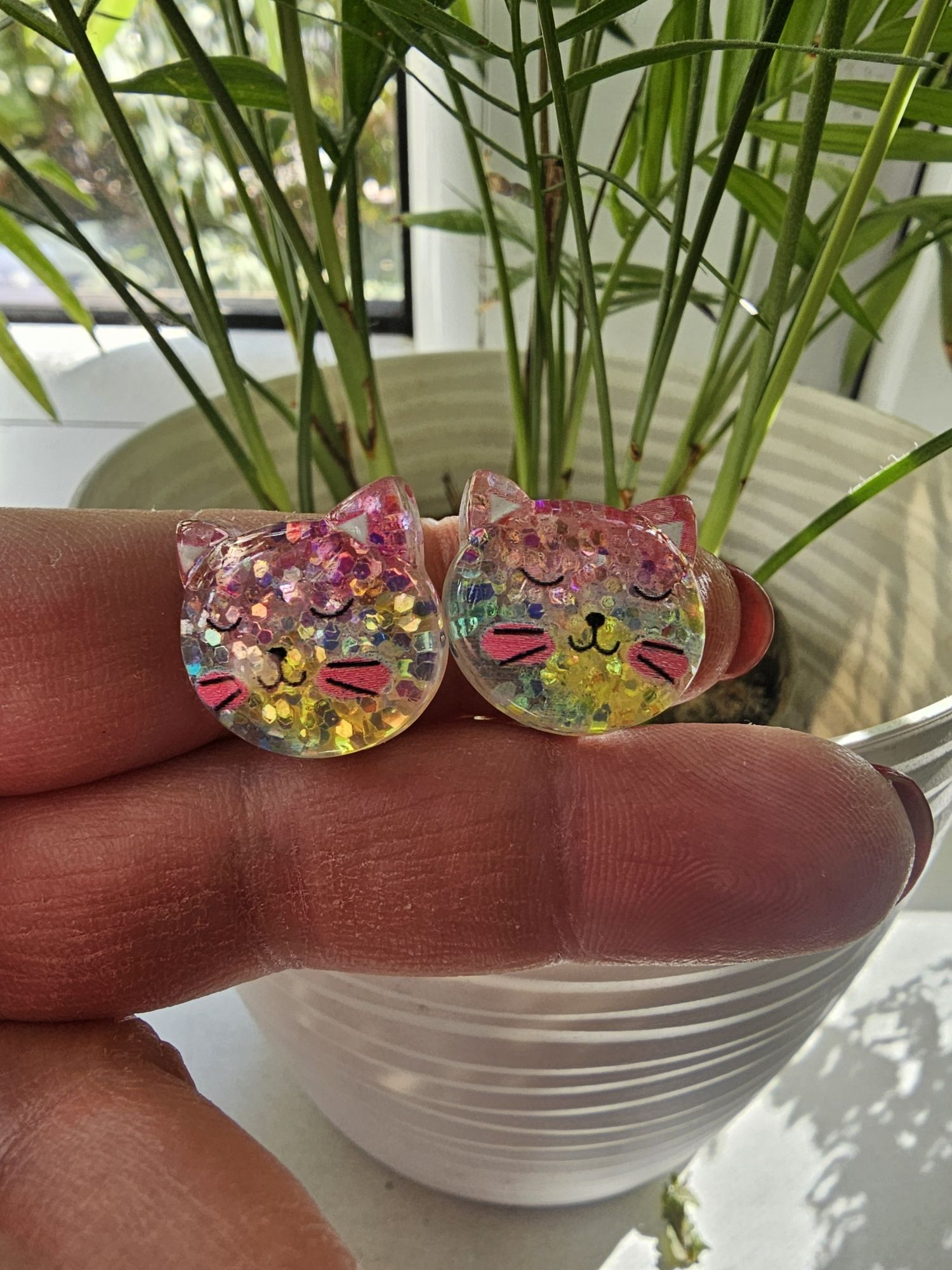Klipsy dla dziewczynki brokatowe kotki handmade