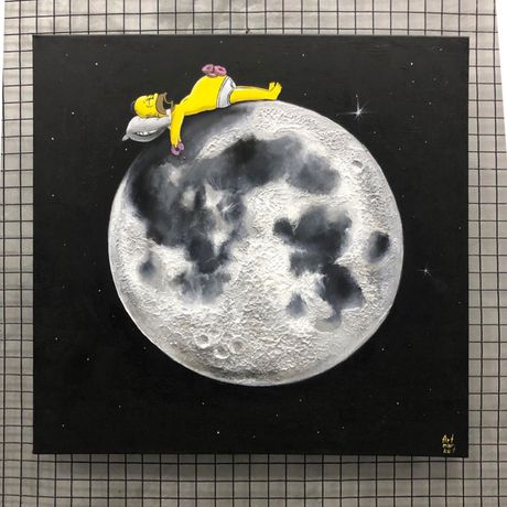 Картина «гомер на місяці»акрил з текстурою