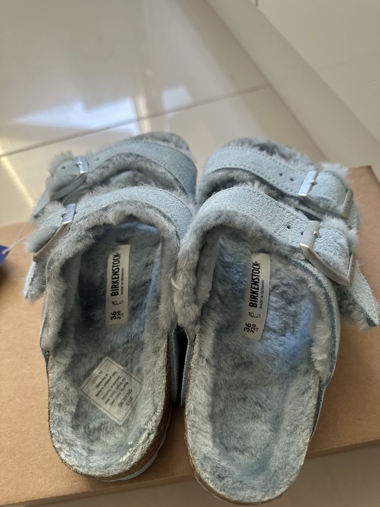 Klapki Birkenstock Arizona r.42 niebieskie nowe z metką skóra jagnięca