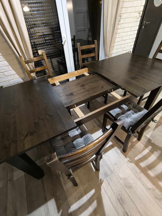 Zestaw komplet stół z krzesłami, solidny ciężki rozkładany IKEA