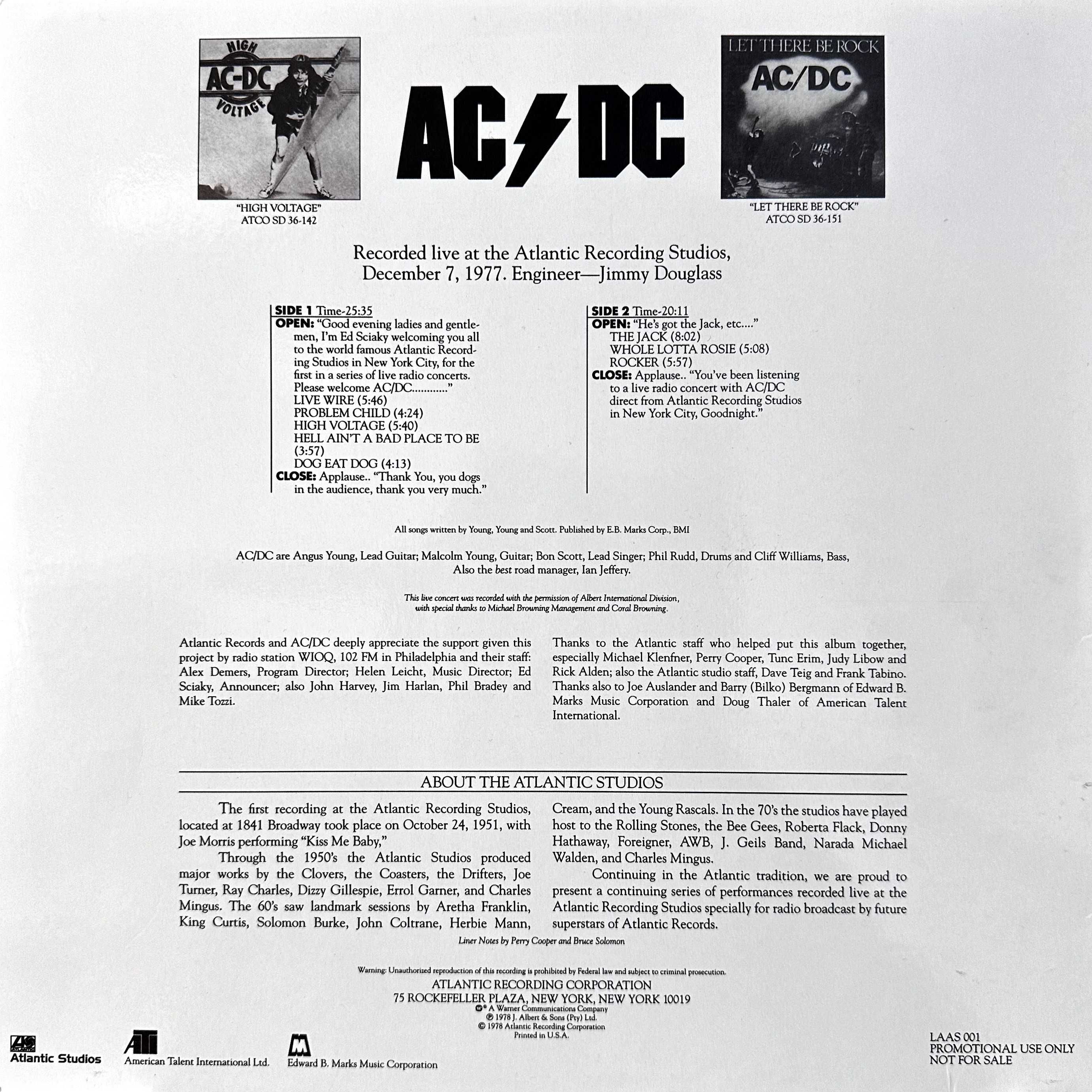 AC/DC - LIVE from the Atlantic Studio (Vinyl, 1978, US)