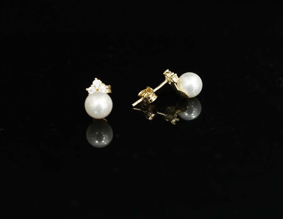 Złoto 585-złote kolczyki perełki