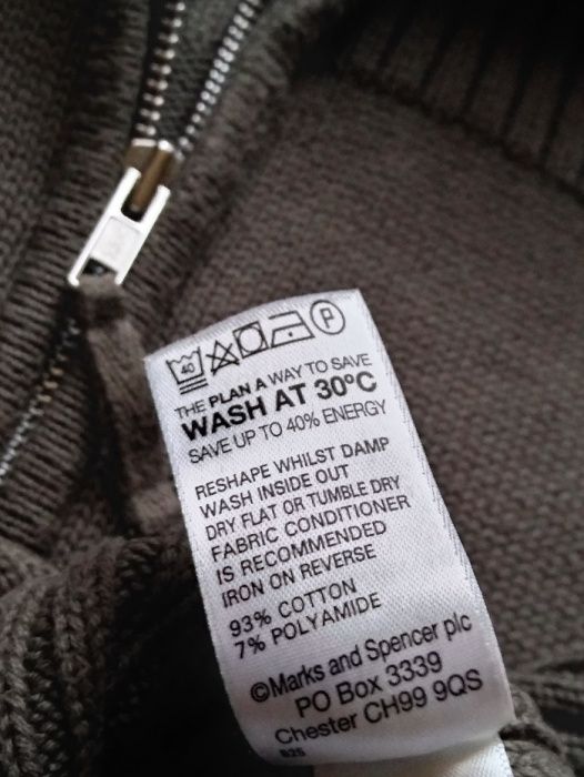 M&S Khaki Super sweter bluza golf Kardigan Bawełna zielony M L