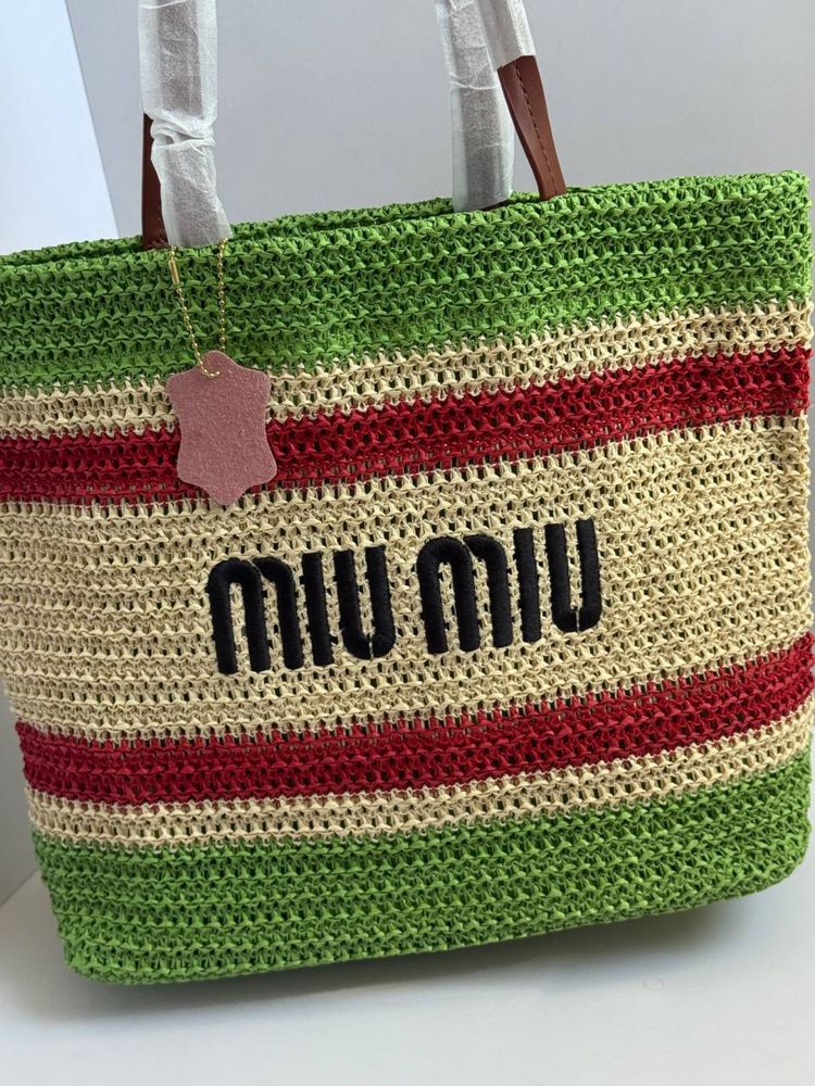 Сумка пляжна соломенная Miu Miu шопер міу соломʼяна  миу
