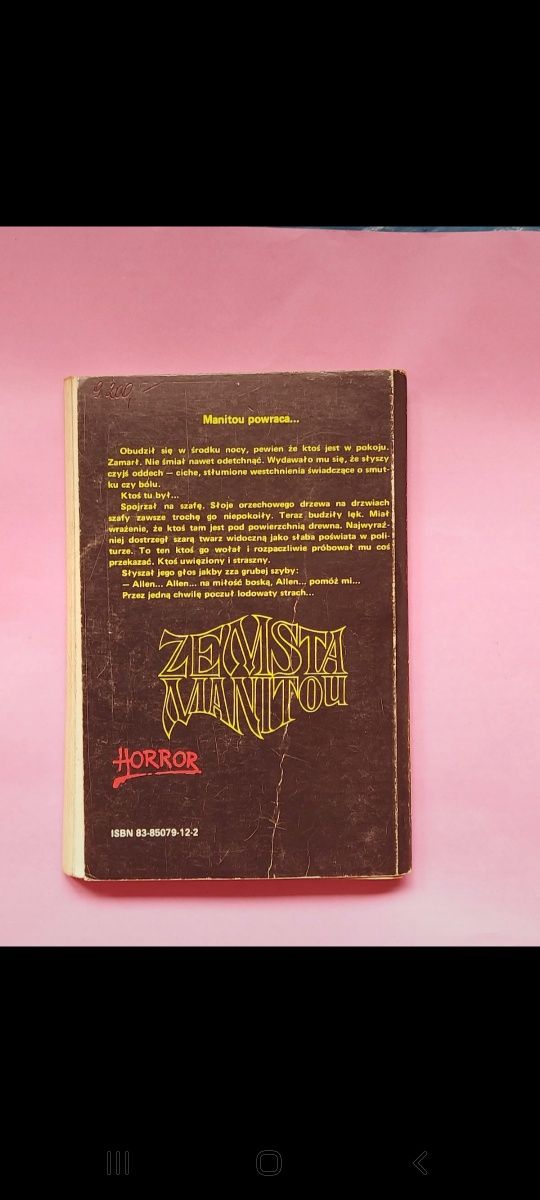 Książka ZEMSTA MANITU 1991 rok Horror