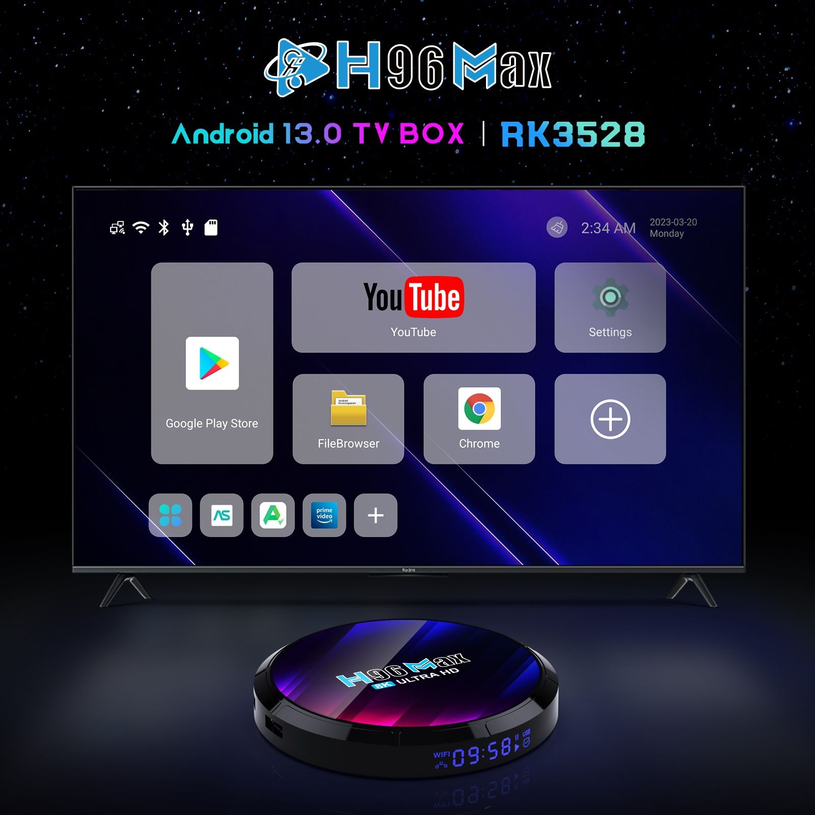 Mocny Tv box 4K H96Max 4GB/64GB Android 13+ piloty