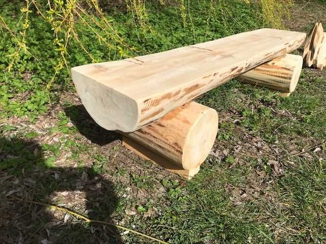 Ławki drewniane z bala ogniskowe 140 cm - faktura