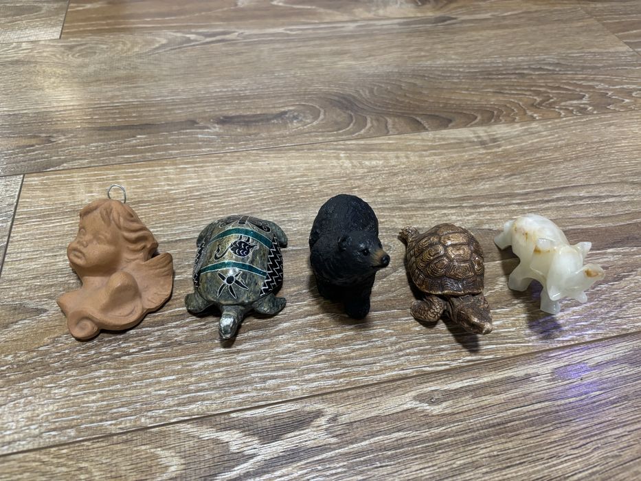 Zestaw ręcznie robionych figurek żółw, niedźwiedź, słoń, aniołek