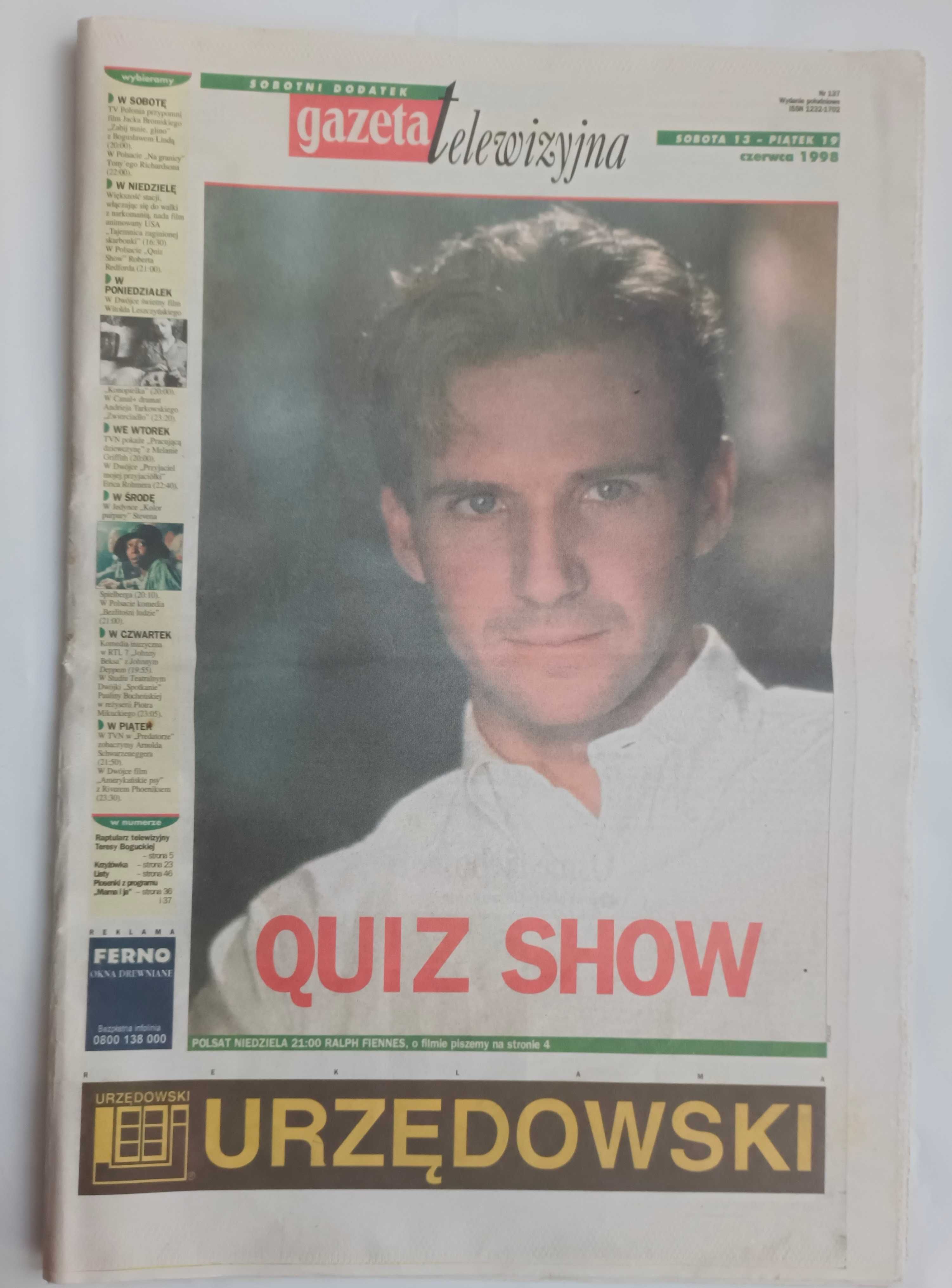 Gazeta telewizyjna sobotni dodatek do Gazety Wyborczej czerwiec 1998
