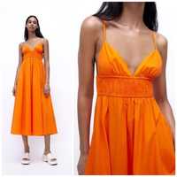 Платье Zara сарафан летний из неоново-оранжевого хлопка  с бретелями