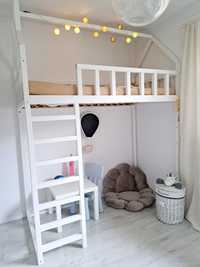 Drewniane białe łóżko piętrowe pojedyńcze biały domek 100 x 190