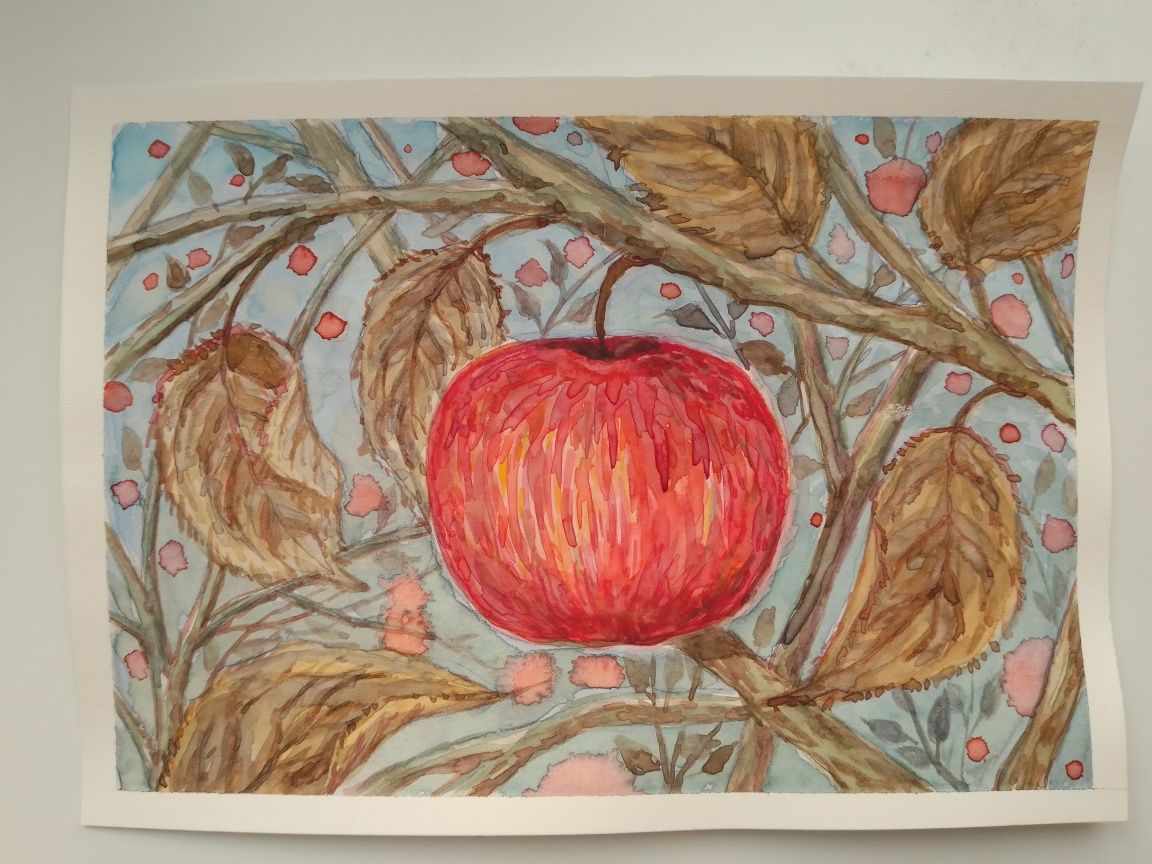 Малюнок акварель "Осіннє яблуко"