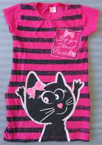 Tunika By-Gri 110 z kotem różowa kot koszulka bluzka