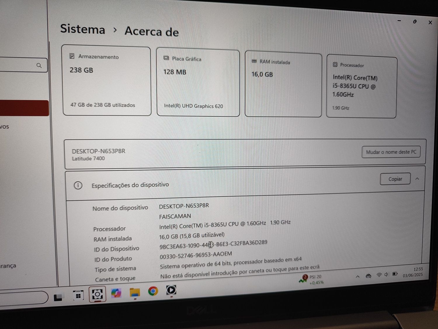 Portátil Dell latitude  16GB RAM 256GB