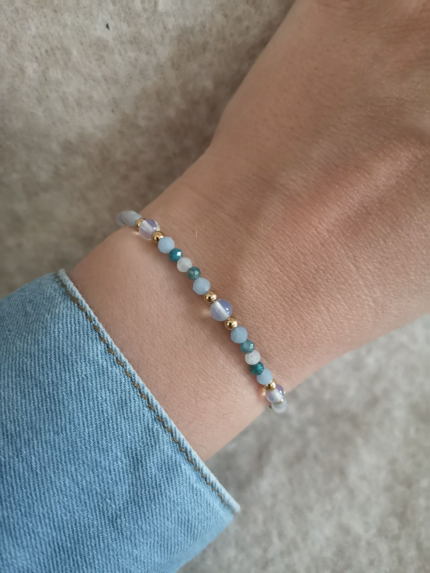 Bransoletka z kamieni naturalnych Apatyt Akwamaryn Opal Księżycowy