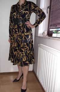 VRS Woman sukienka midi koktajlowa wzory Versace łańcuchy R 38 M