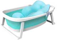 Banheira dobrável de bebé com almofada, cor azul