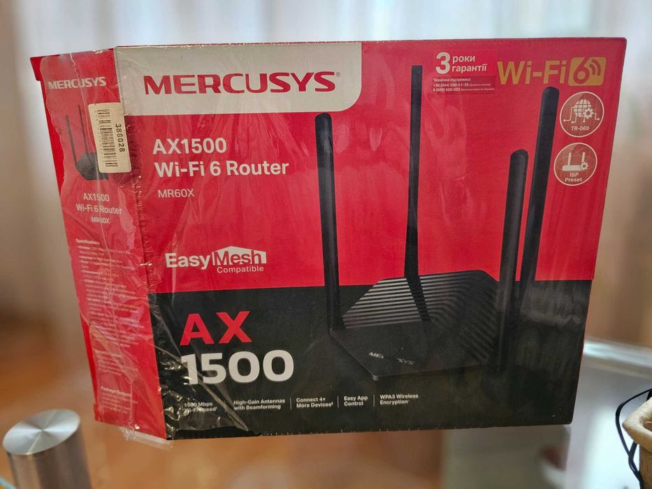 Wi-Fi 6 роутер Mercusys MR60X AX1500, повний комплект, майже новий
