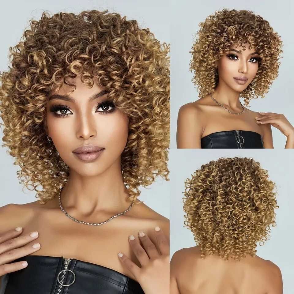 Peruka afro loki blond ombre połysk naturalnych włosów