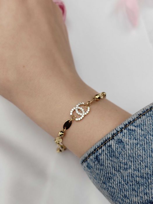 NOWA Złota Bransoletka CC Białe 19cm / Złoto 585