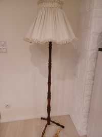 Lampa stojąca drewniana z abażurem PRL