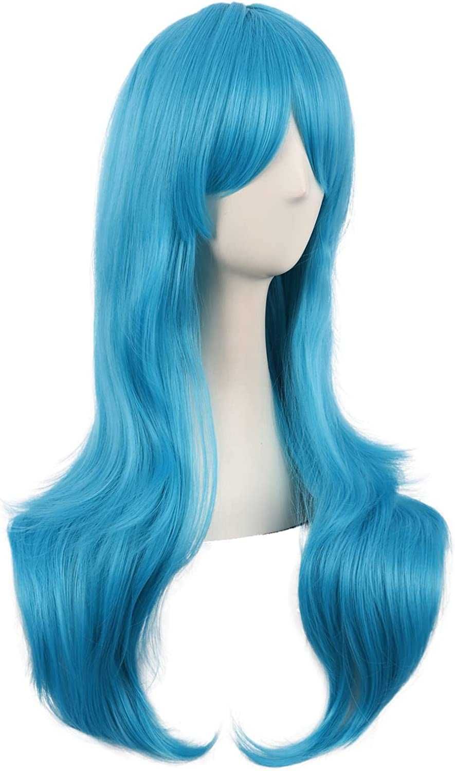 Peruca de cabelo longo de cor azul, nova