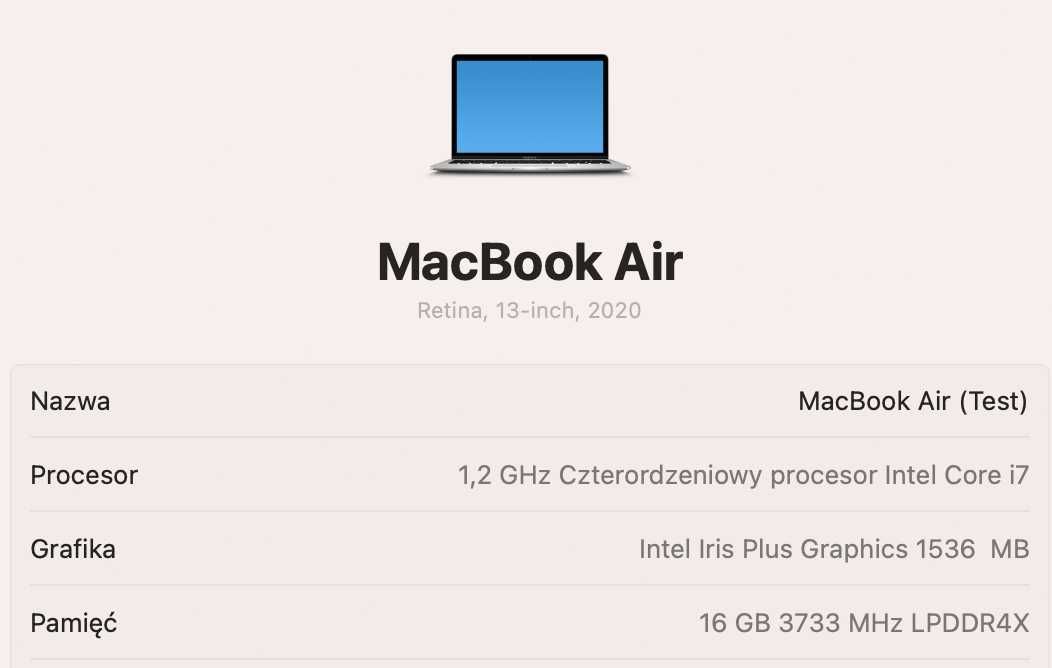 MacBook Air 13,3 A2179, 2020 i7 16GB/512GB