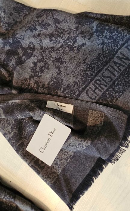 christian DIOR szal granatowy CUDNY kaszmir