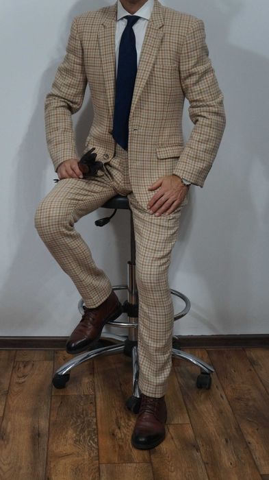 Garnitur Asos Rozmiar 48 Kolor Beżowy Krata