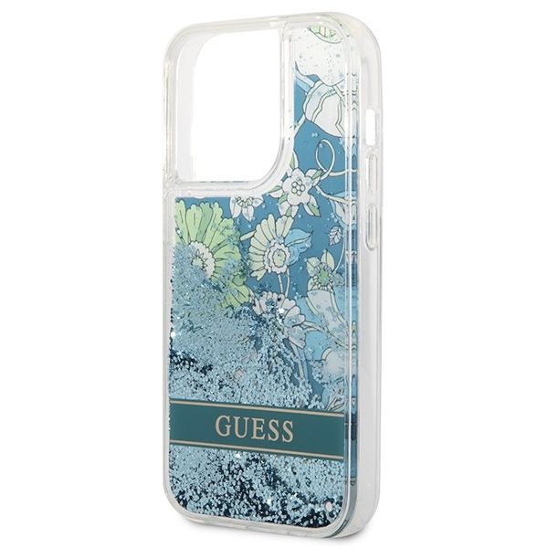 Etui Guess Flower Liquid Glitter iPhone 14 Pro 6,1" - Zielony