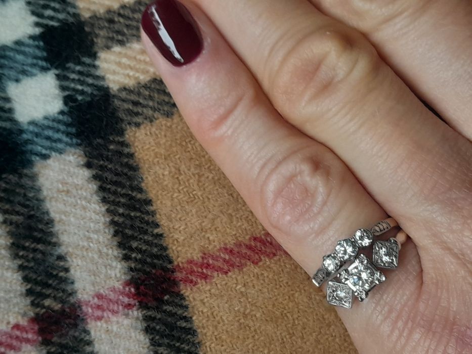 R.13 Pierścionek Art Deco Diamenty 0.34ct Złoto 585 Srebro WYCENA