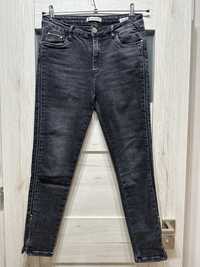 Czarne jeansy skinny melanż szary z rozporkami na nogawkach