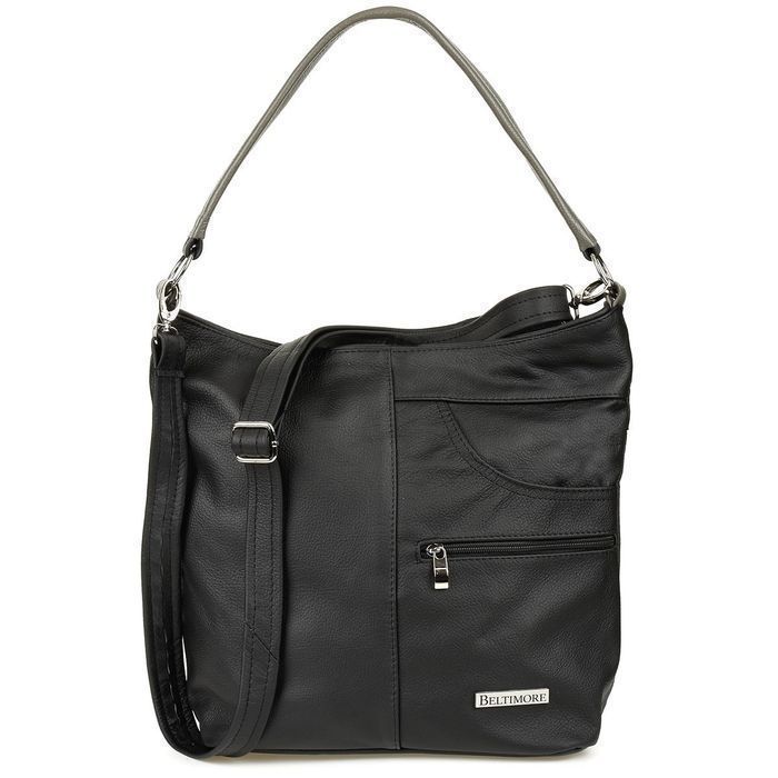 Czarno szara Torebka Skórzana listonoszka damska duża klasyczna H08