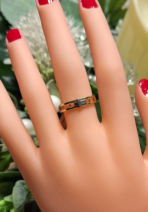 Pierścionek złoty 585 obrączka ażurowa różaniec z krzyżykiem r 15