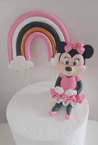 Figurka na tort myszka Minnie i tęcza