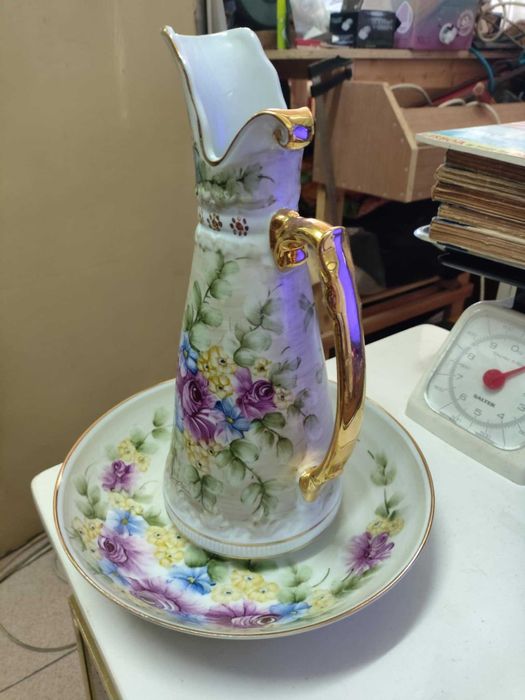 jarro e bacia porcelanas j.santana motivo floral Pintado a mao