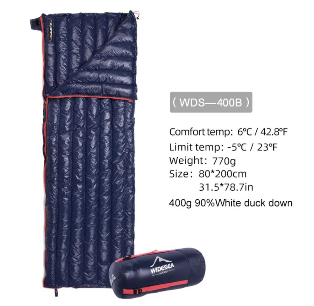 Widesea WDS 400 Пуховий спальний мішок спальник ультралайт пух