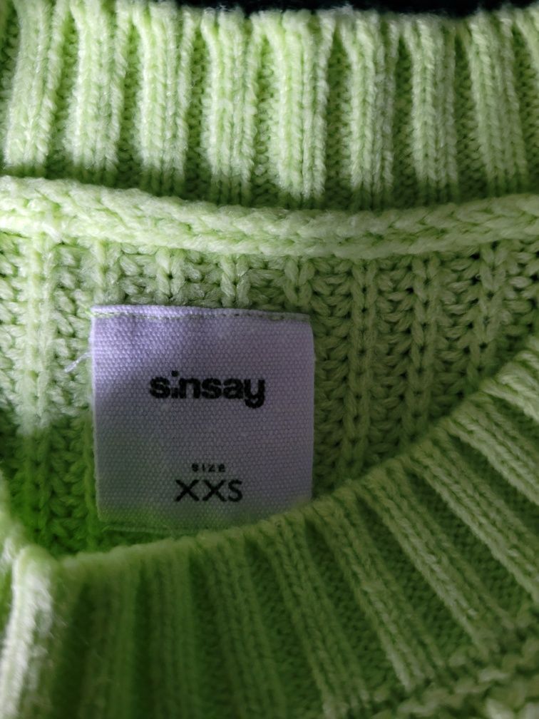 Sinsay XXS- S sweter oversize fluor zielony krótki bluzka