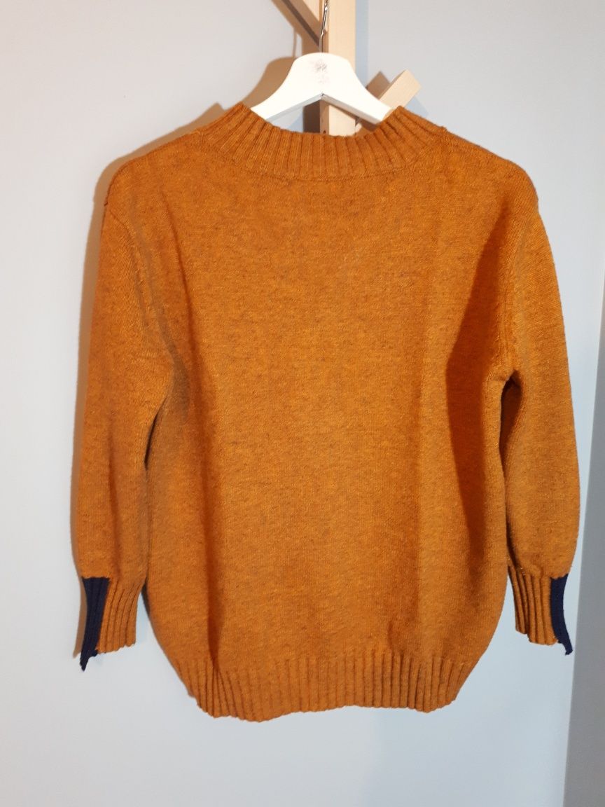 Asymetryczny pomarańczowo-granatowy sweter roz. L