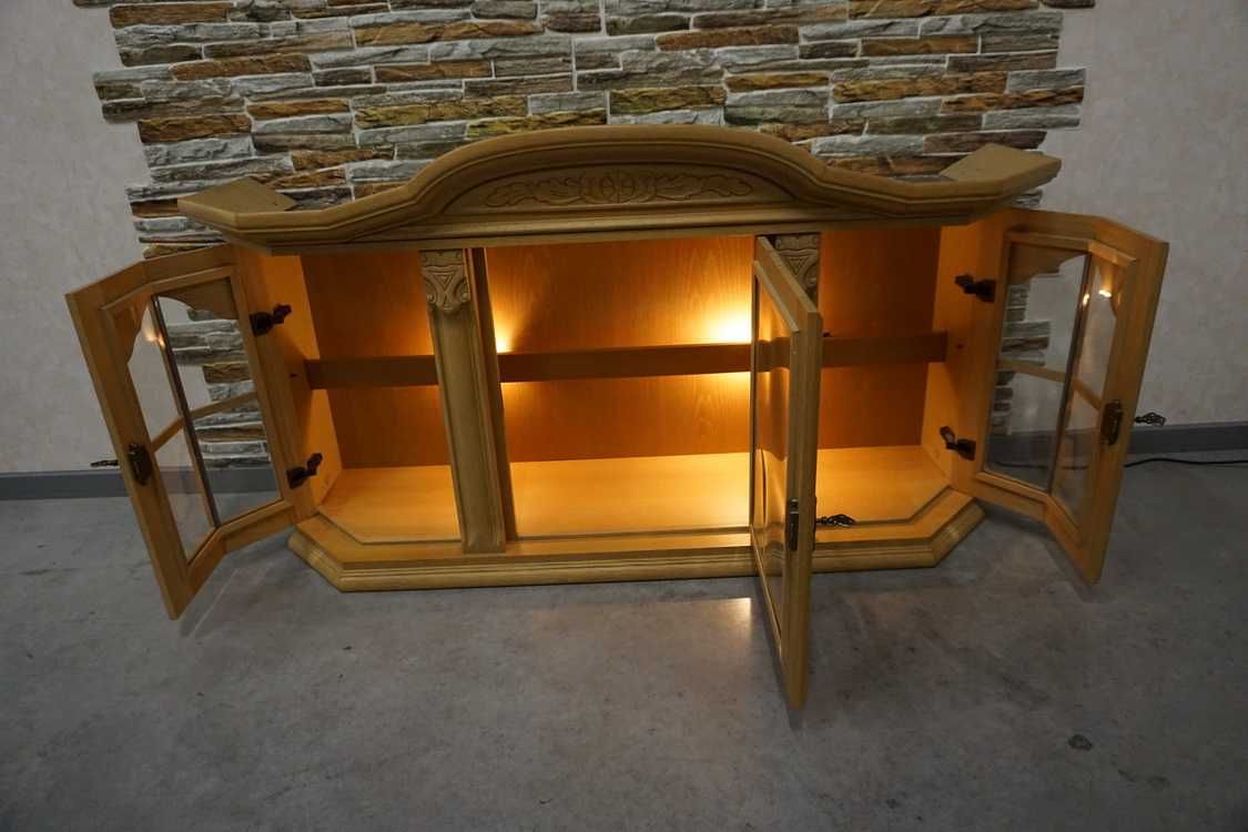 witrynka wisząca jasny dąb podświetlana szer. 145 cm (P-1127)