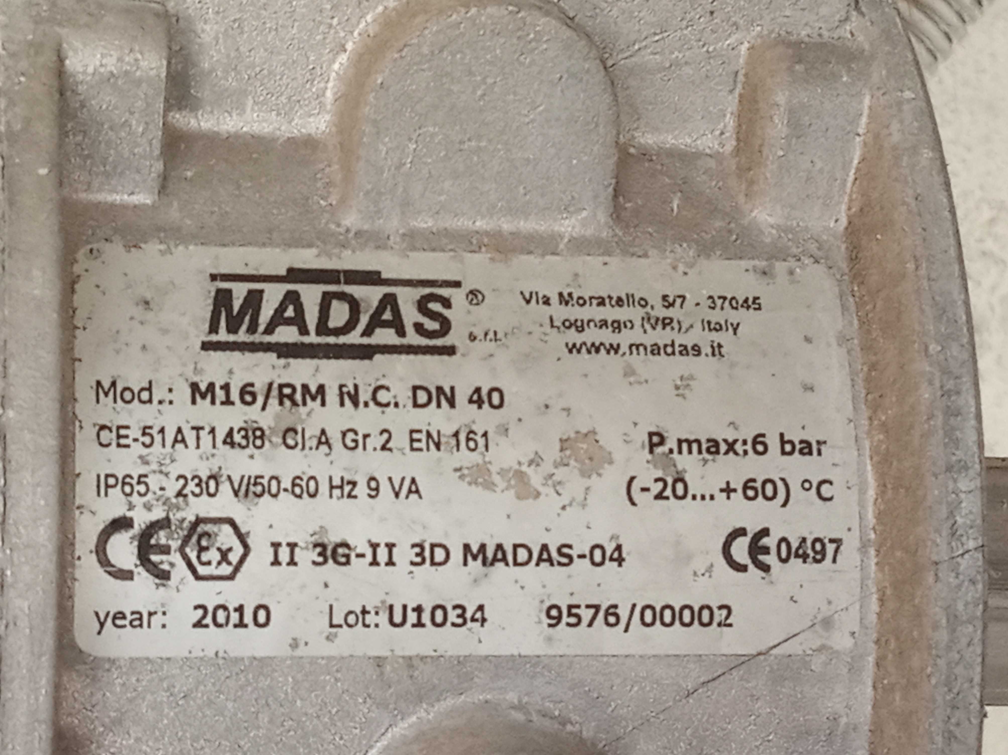 Новый газовый клапан Madas M16/RM N.C. DN40; 6 bar, Италия