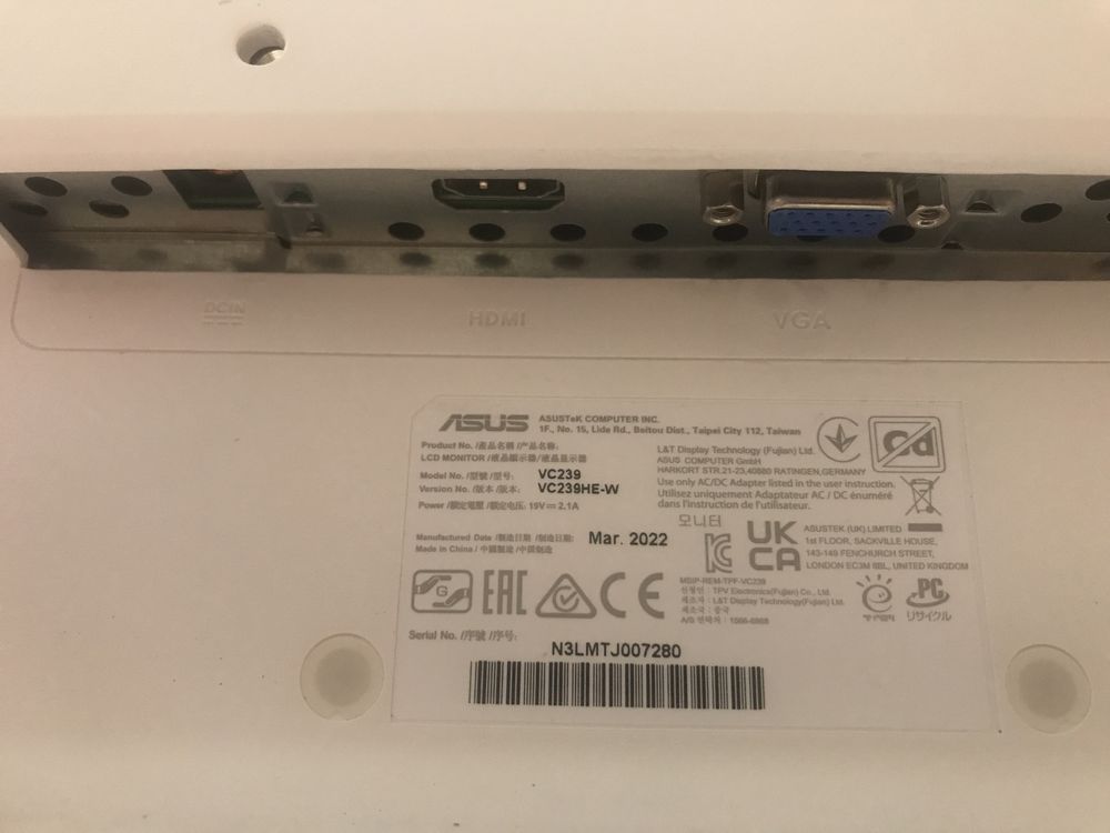 Monitor LCD 23 ” ASUS VC239 VGA HDMI NOVO