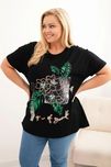 Bluzka Plus Size czarna z zielonym nadrukiem 3D bawełna oversize XXL